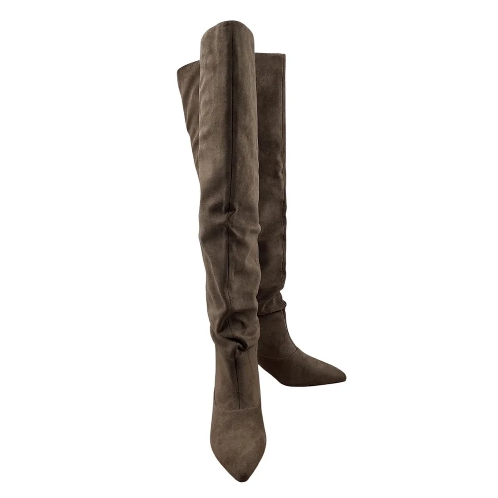 Madden girl Taupe Faux Suede Slouchy Over The Knee Pointed Toe Stiletto Boots